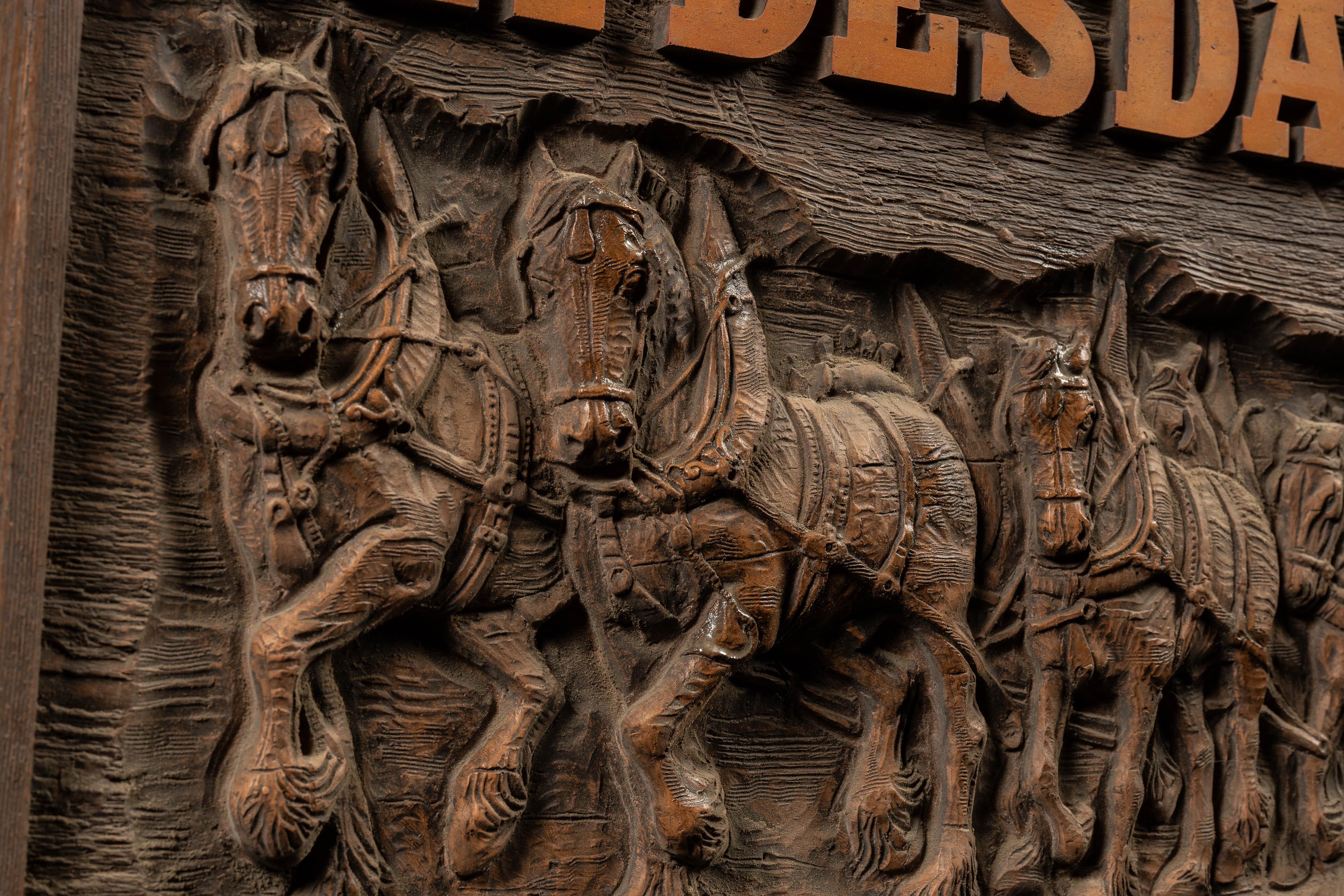 Late 20th Century Vintage Budweiser Clydesdale Team Embossed Plastic Sign For Sale