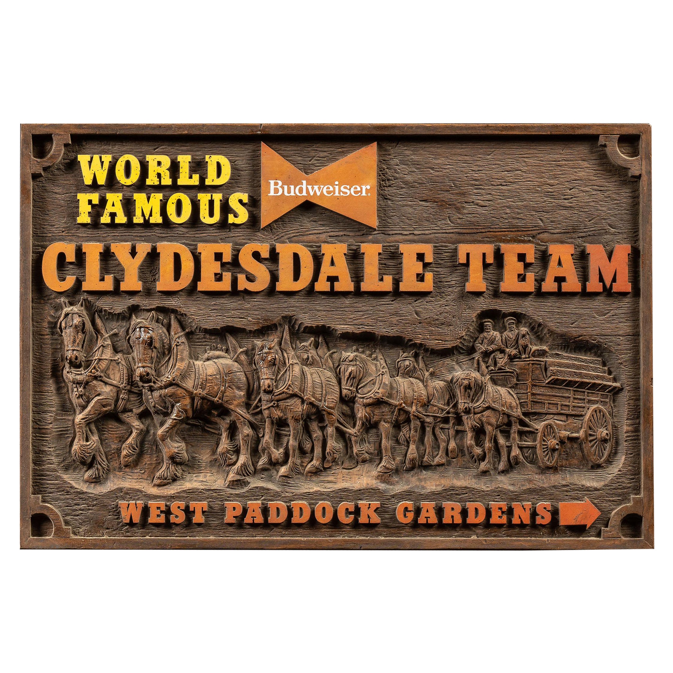Vintage Budweiser Clydesdale Team Embossed Plastic Sign For Sale