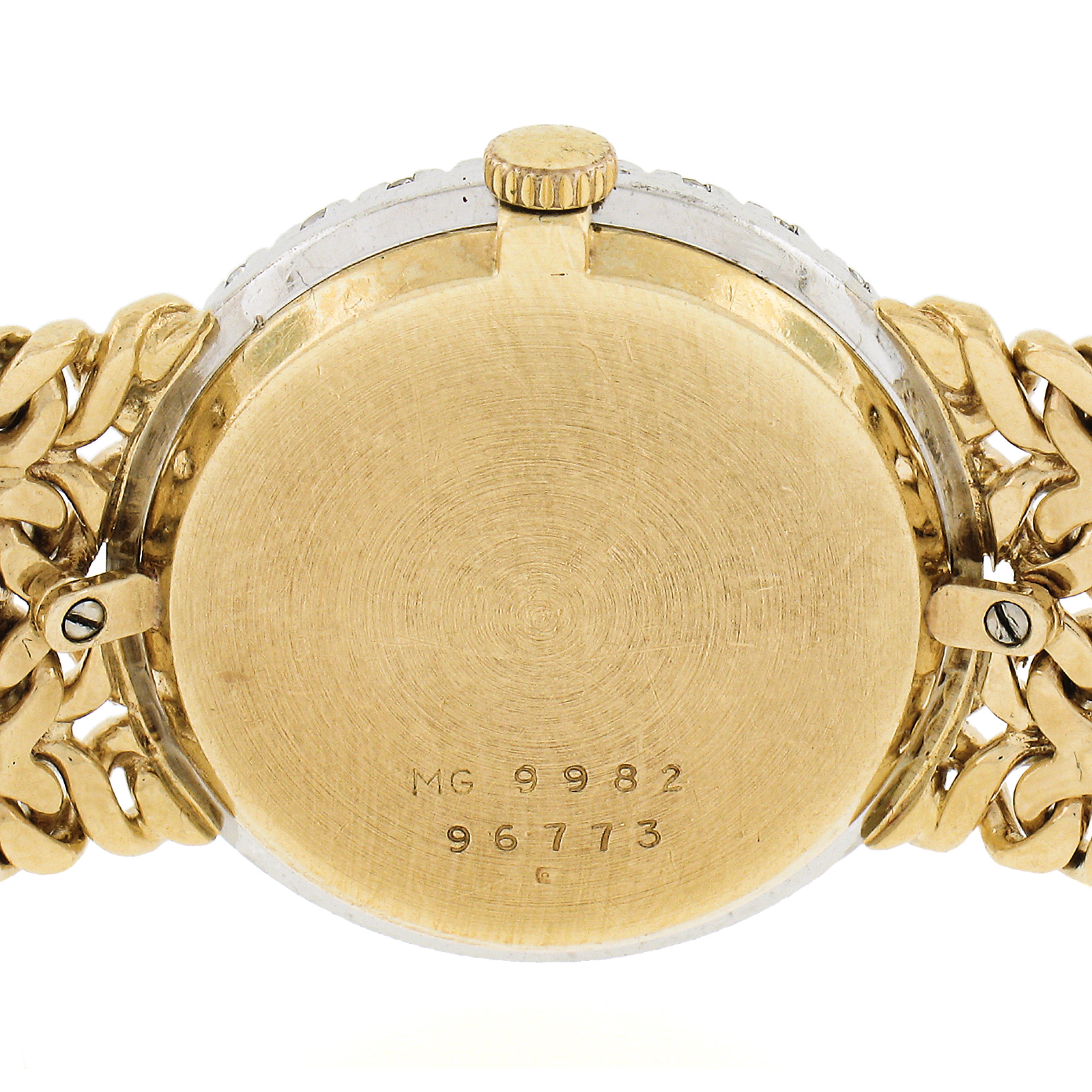 Vintage Bueche Girod 18k Gold 17j Mechanical Round Diamond Wrist Watch Bracelet In Good Condition For Sale In Montclair, NJ