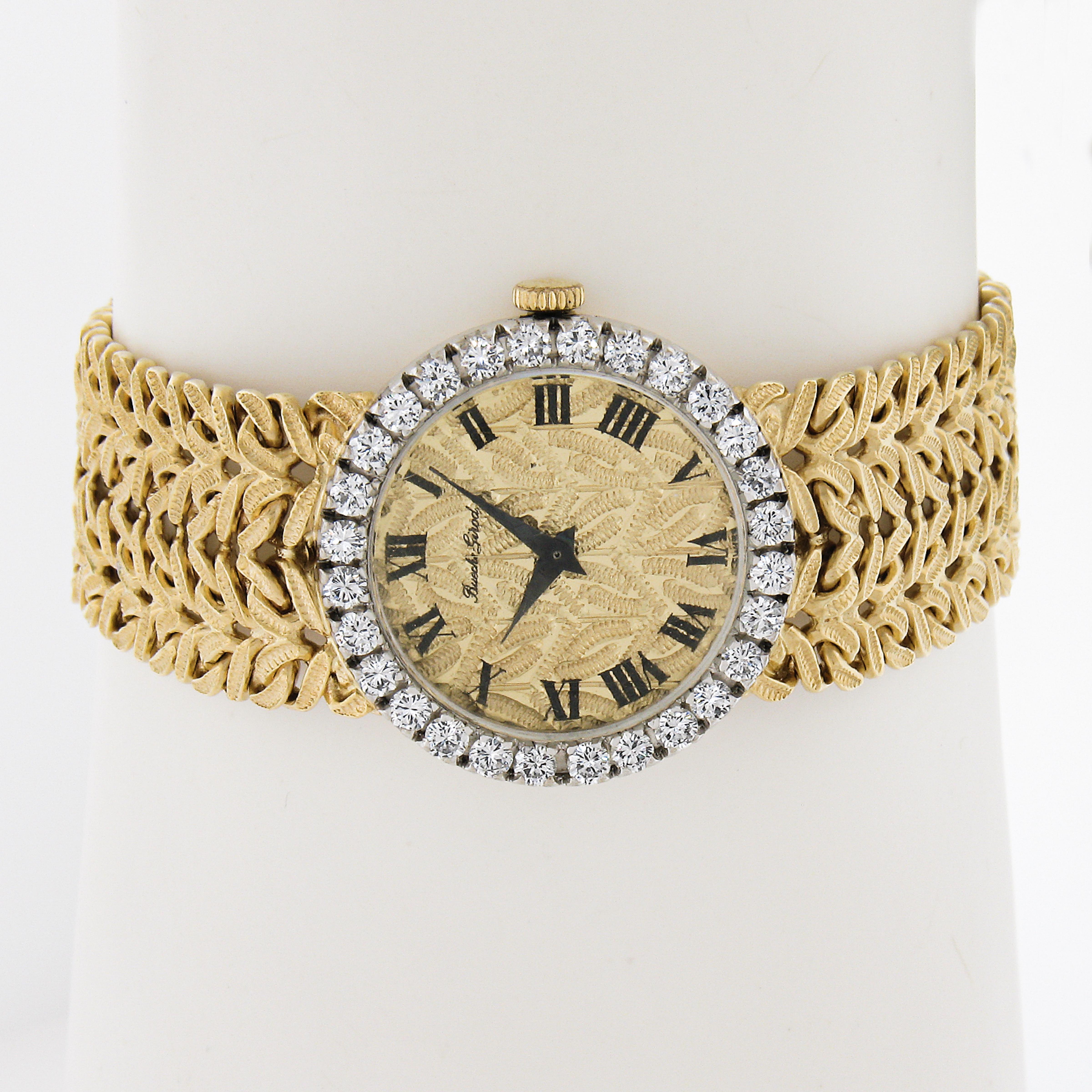 Vintage Bueche Girod 18k Gold 17j Mechanisches rundes Diamant-Armbanduhrarmband, Vintage im Angebot 2