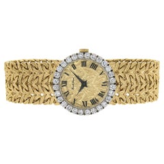 Bueche Girod Bracelet montre-bracelet vintage en or 18 carats avec diamants ronds mécaniques 17j
