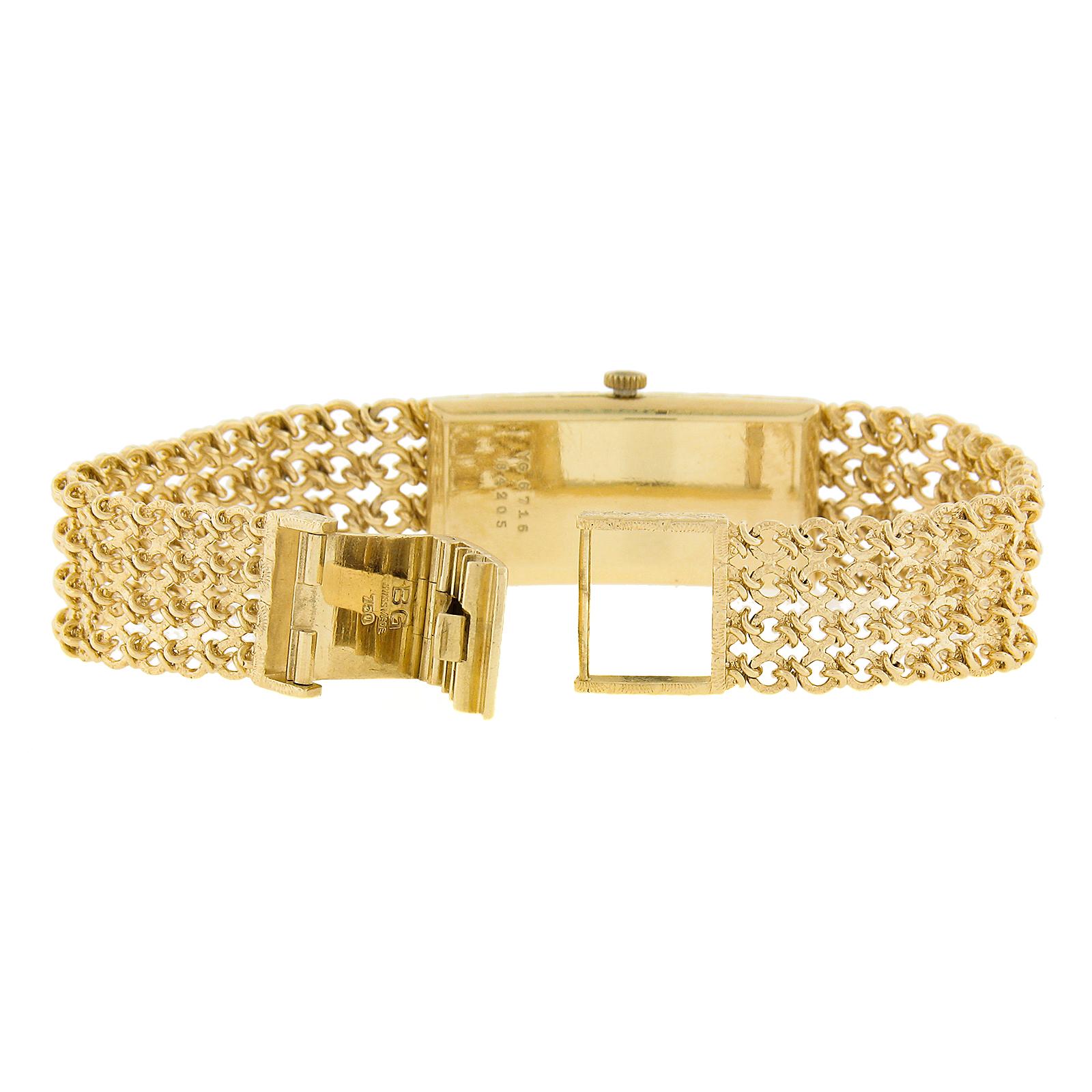 Vintage Bueche Girod Caliber 67 Rectangular Curved 18k Yellow Gold Hand Engraved For Sale 3