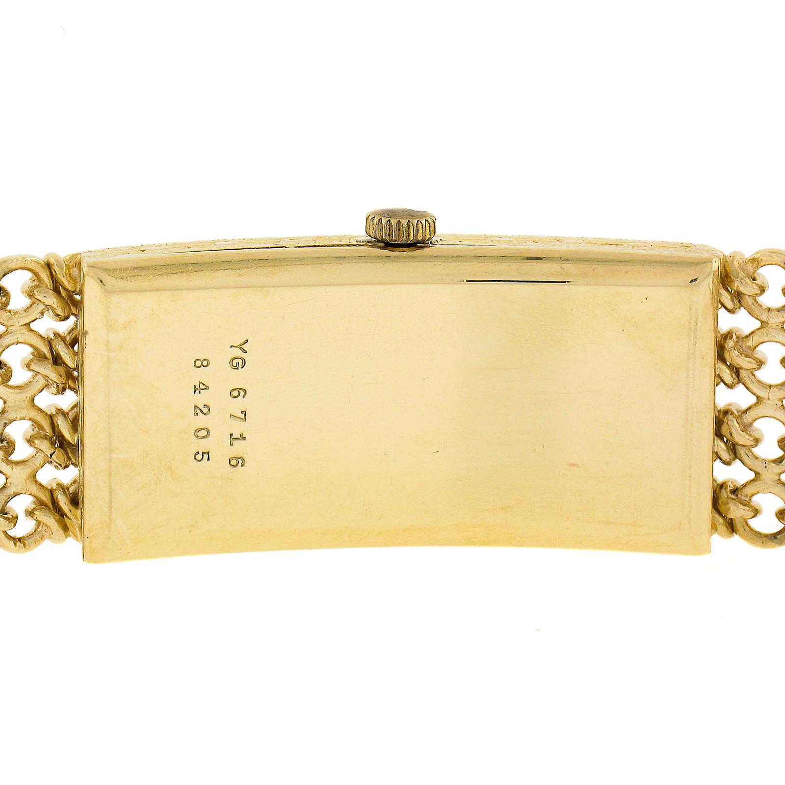Vintage Bueche Girod Caliber 67 Rectangular Curved 18k Yellow Gold Hand Engraved For Sale 4
