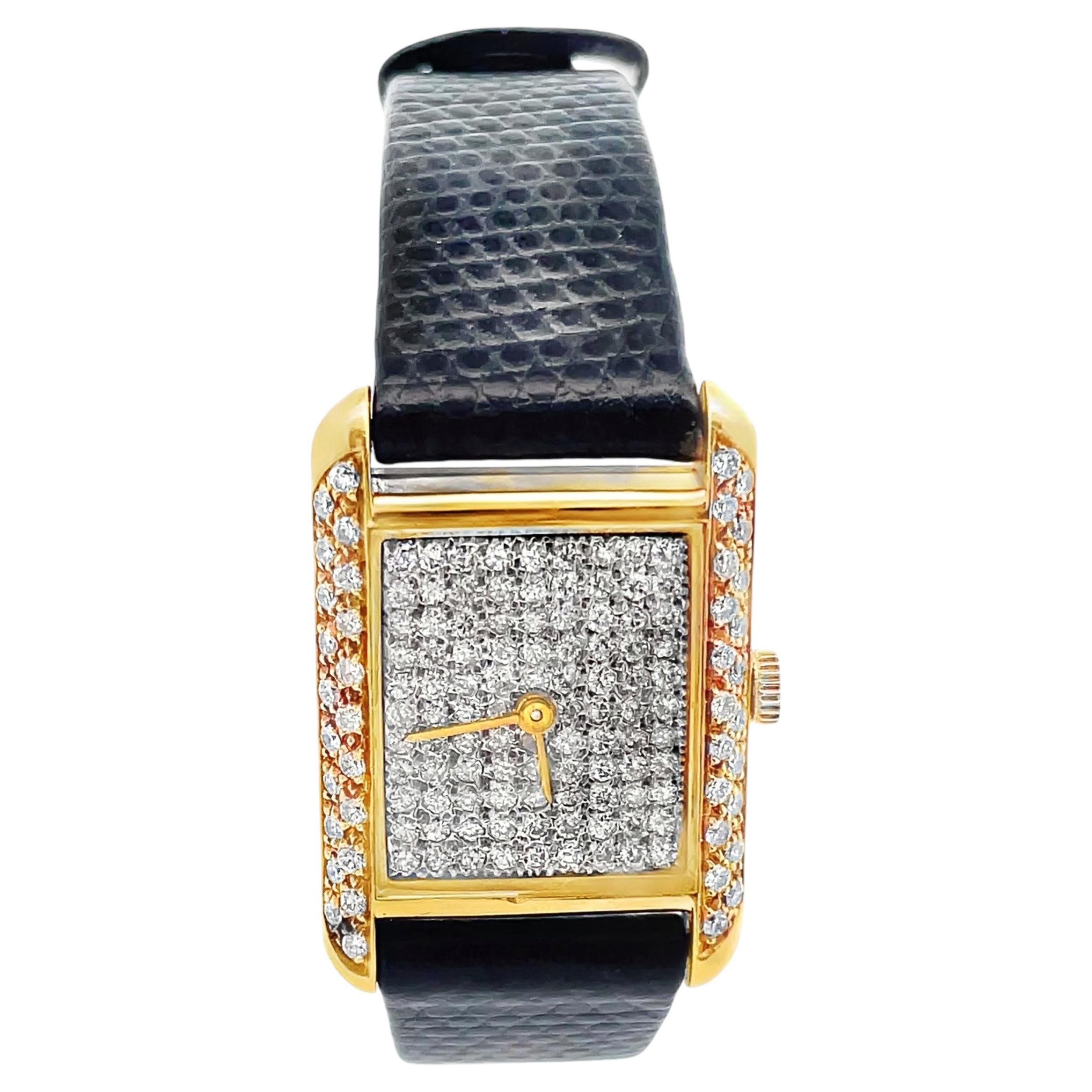 Vintage Bueche-Girod Swiss Ladies Diamond Pavé Dial Winding Tank Watch