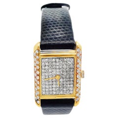 Vintage Bueche-Girod Swiss Ladies Diamond Pavé Dial Winding Tank Watch