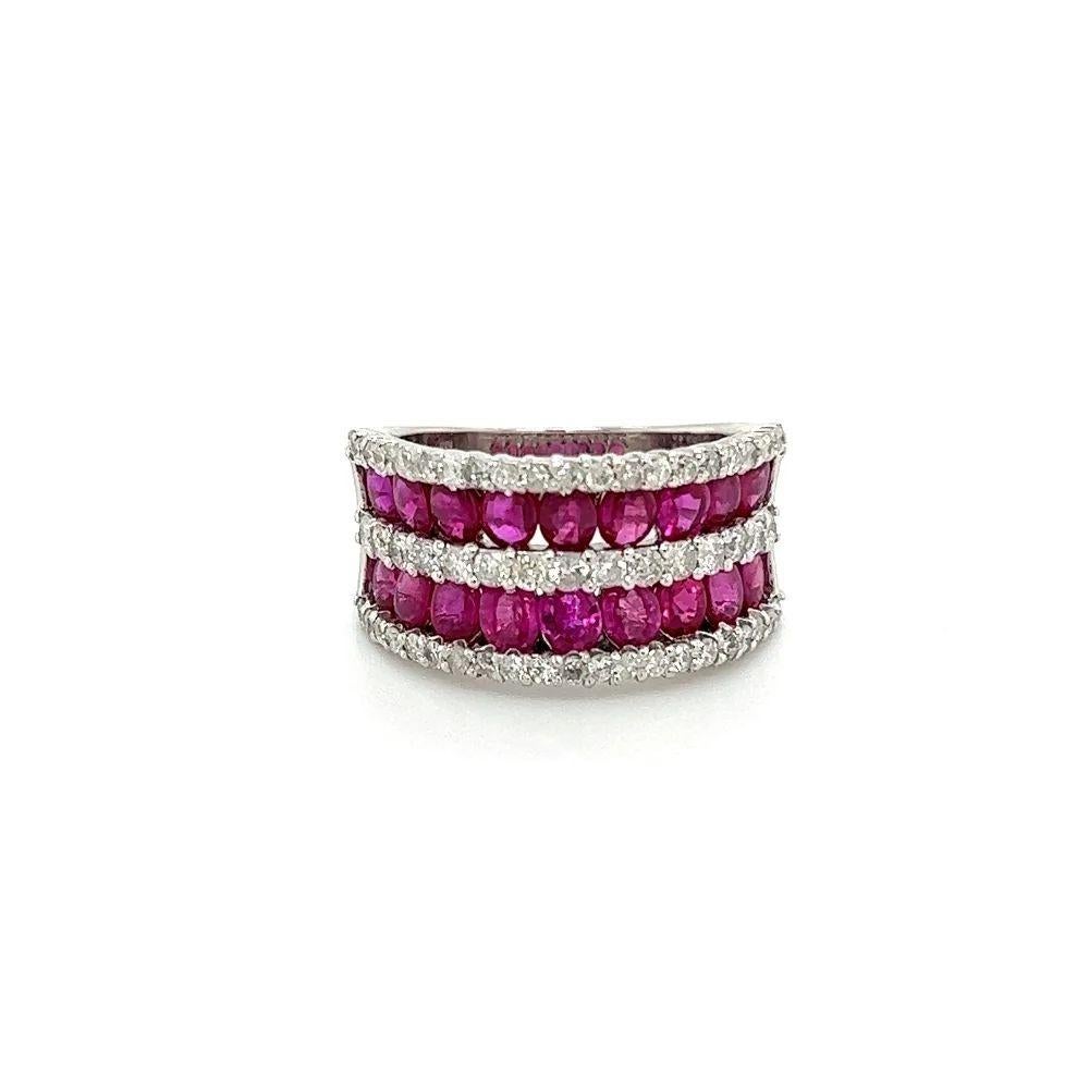 Round Cut Vintage Buff Top Rubies and Diamonds Platinum Band Ring For Sale