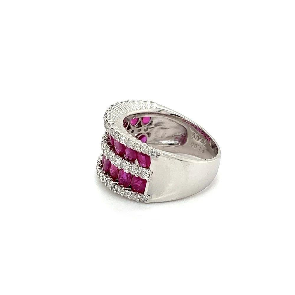 Women's Vintage Buff Top Rubies and Diamonds Platinum Band Ring For Sale