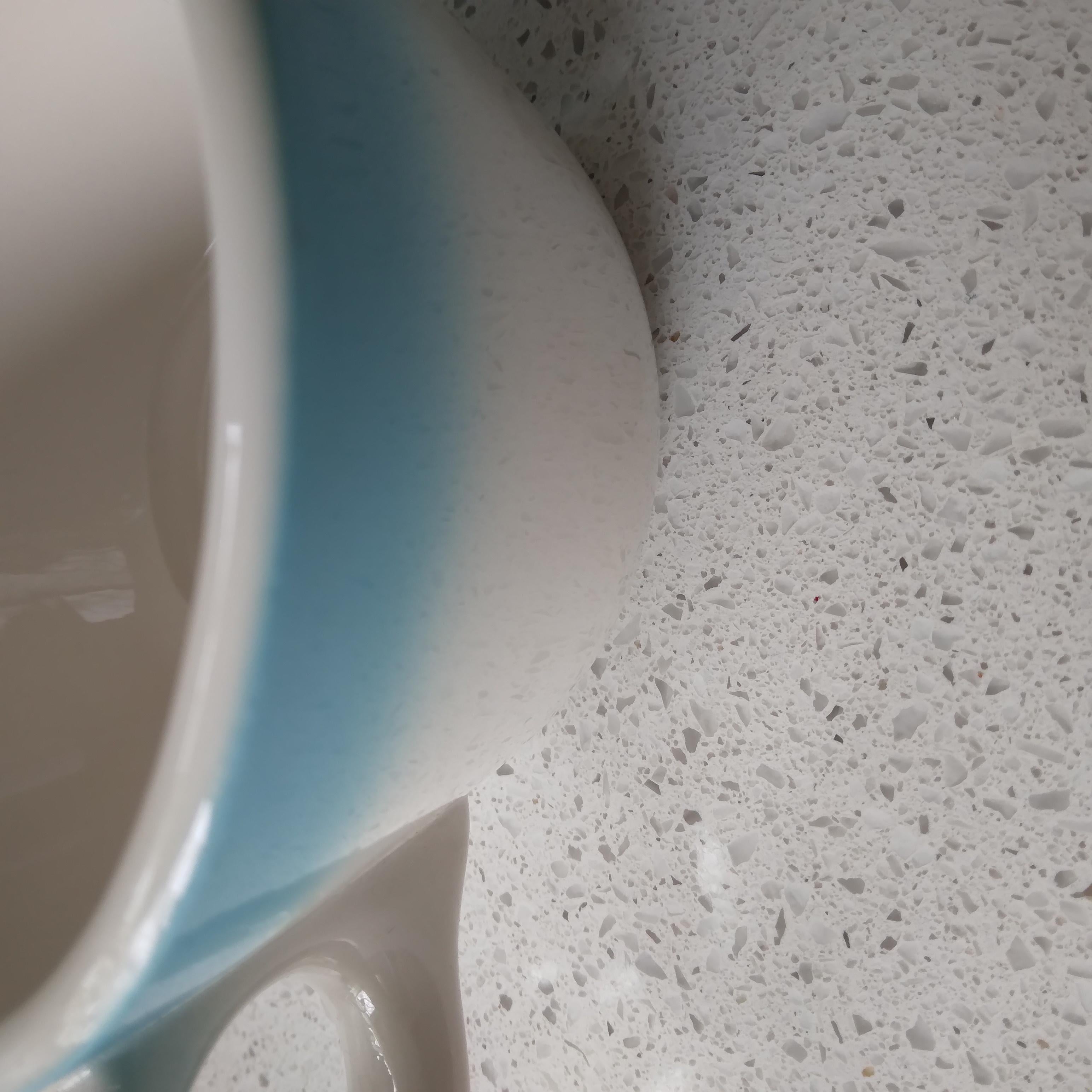 Mid-Century Modern Paire de tasses à thé vintage en porcelaine buffle bleu ciel et blanc cassé en vente