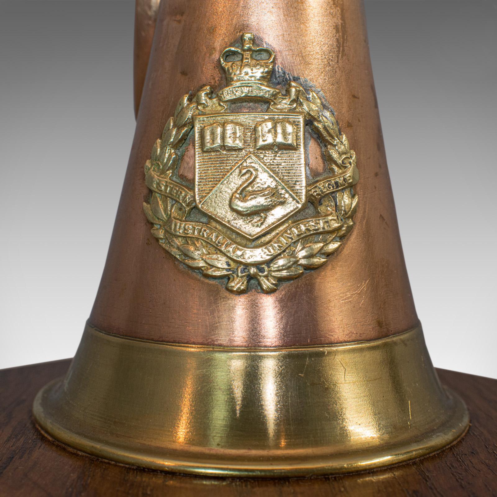 Vintage Bugle Lamp, English, Copper, Oak, Military, Bespoke, Table Light 5