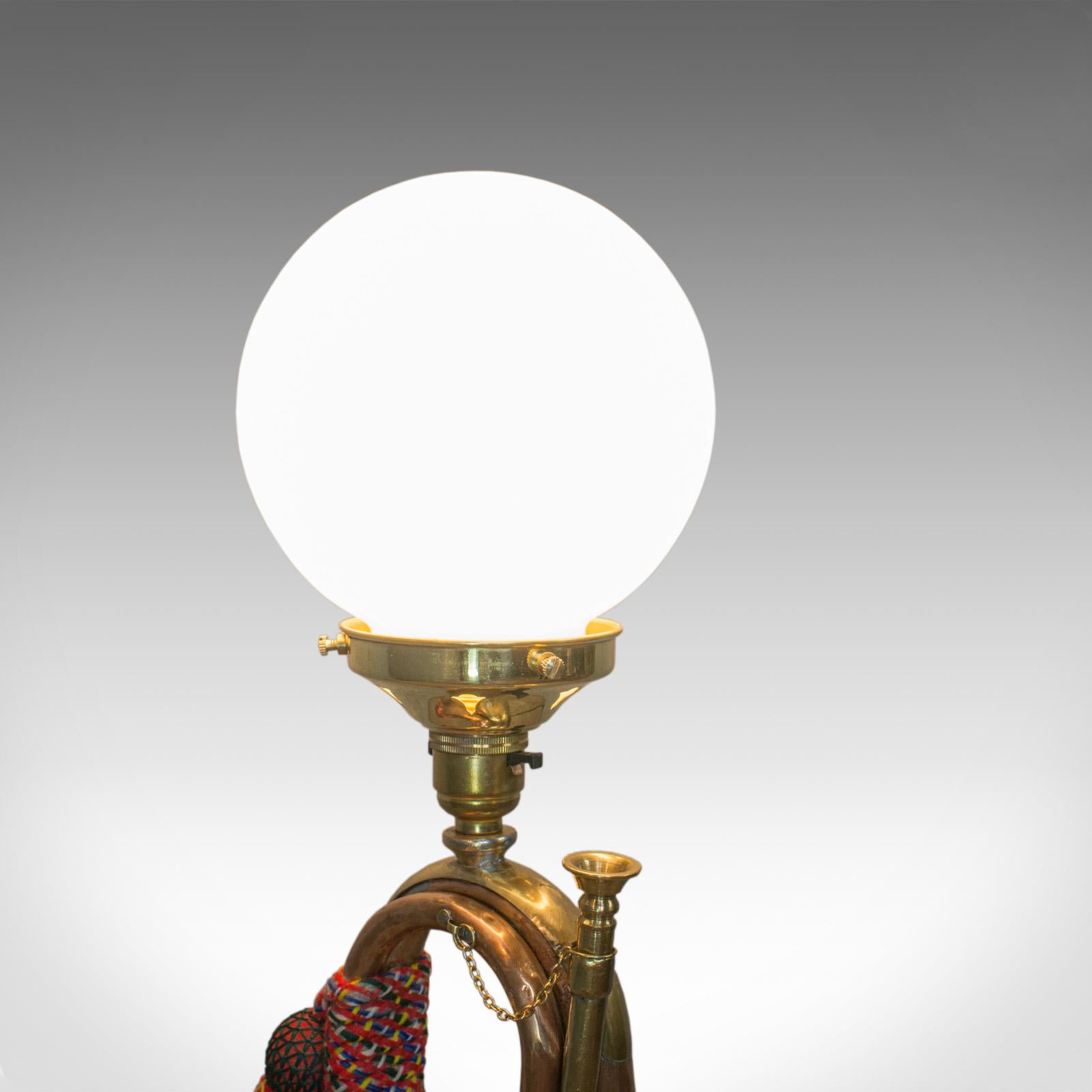 Vintage Bugle Lamp, English, Copper, Oak, Military, Bespoke, Table Light 2