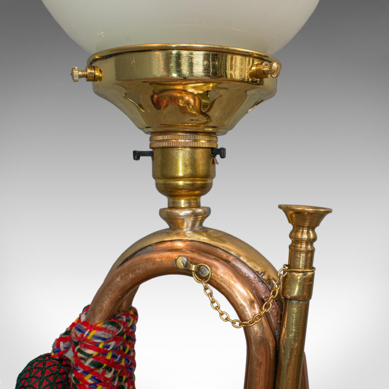 Vintage Bugle Lamp, English, Copper, Oak, Military, Bespoke, Table Light 3