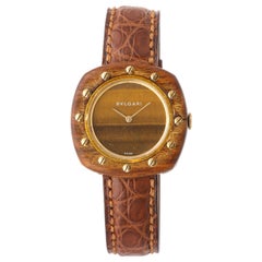 Vintage Bulgari 18 Karat Gold and Wood Wristwatch, circa 1970