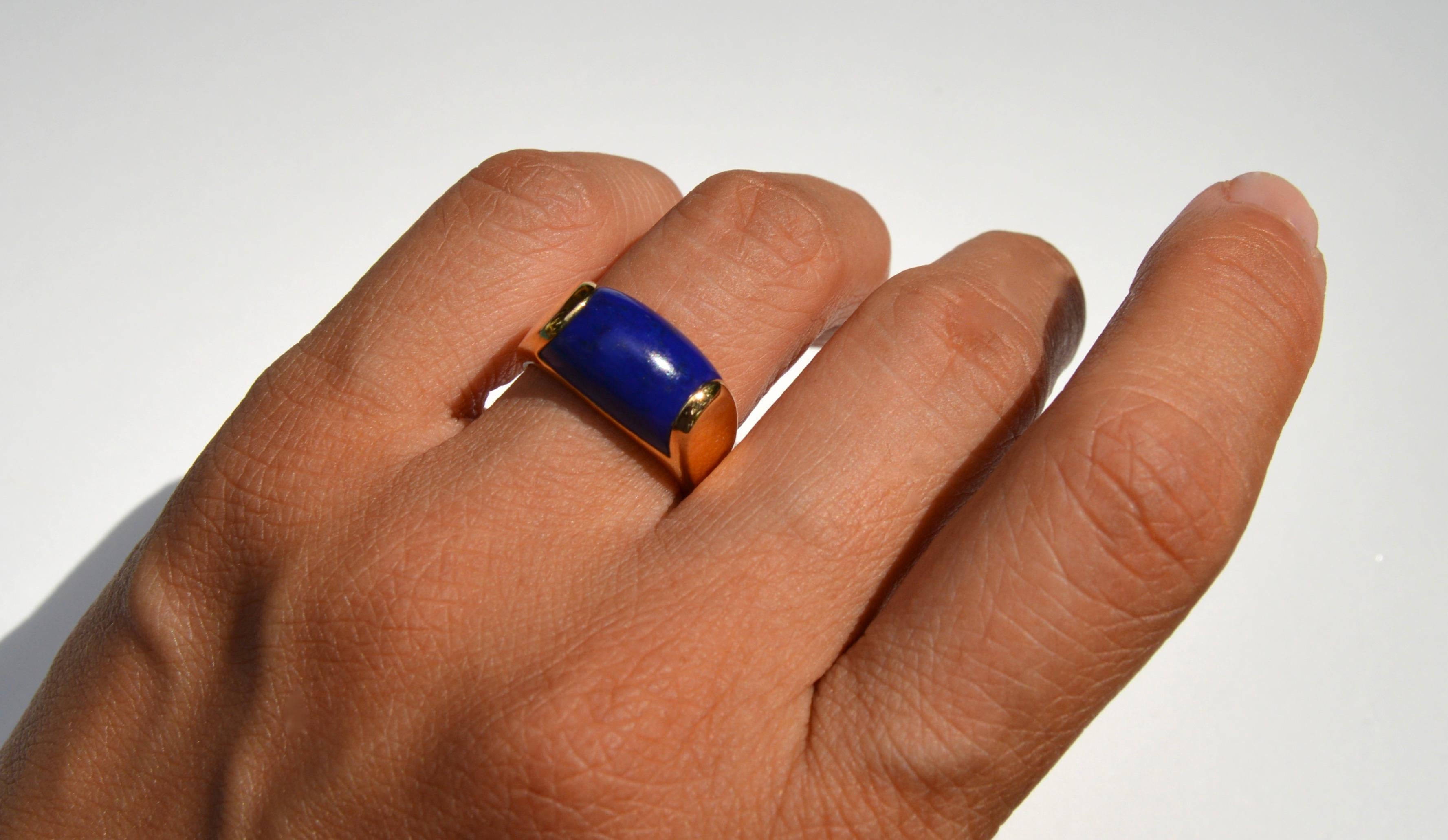 Vintage Bulgari 18 Karat Gold Lapis Lazuli Tronchetto Band Ring 3