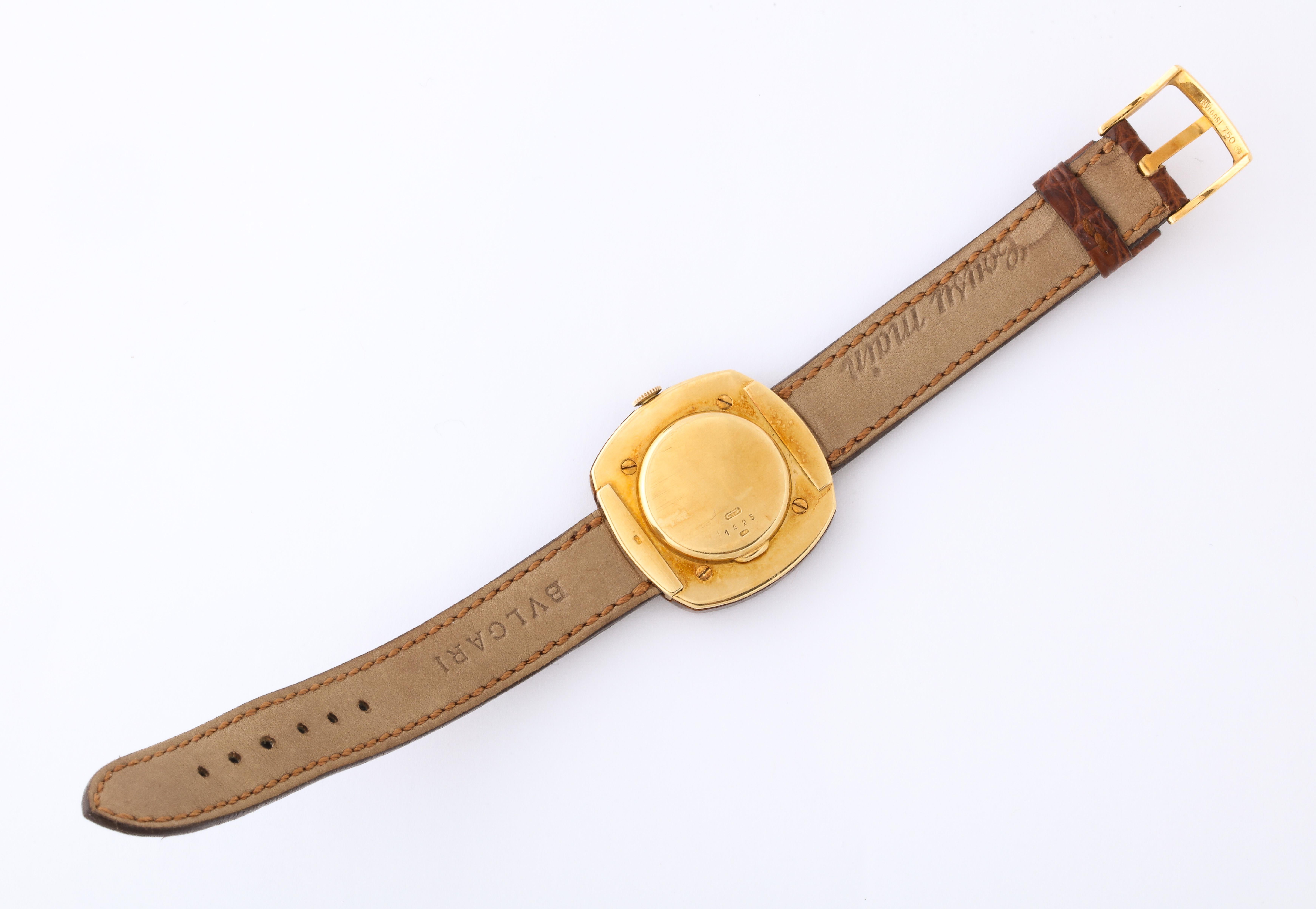 Vintage Bulgari 18 Karat Gold and Wood Wristwatch, circa 1970 In Good Condition In New York, NY