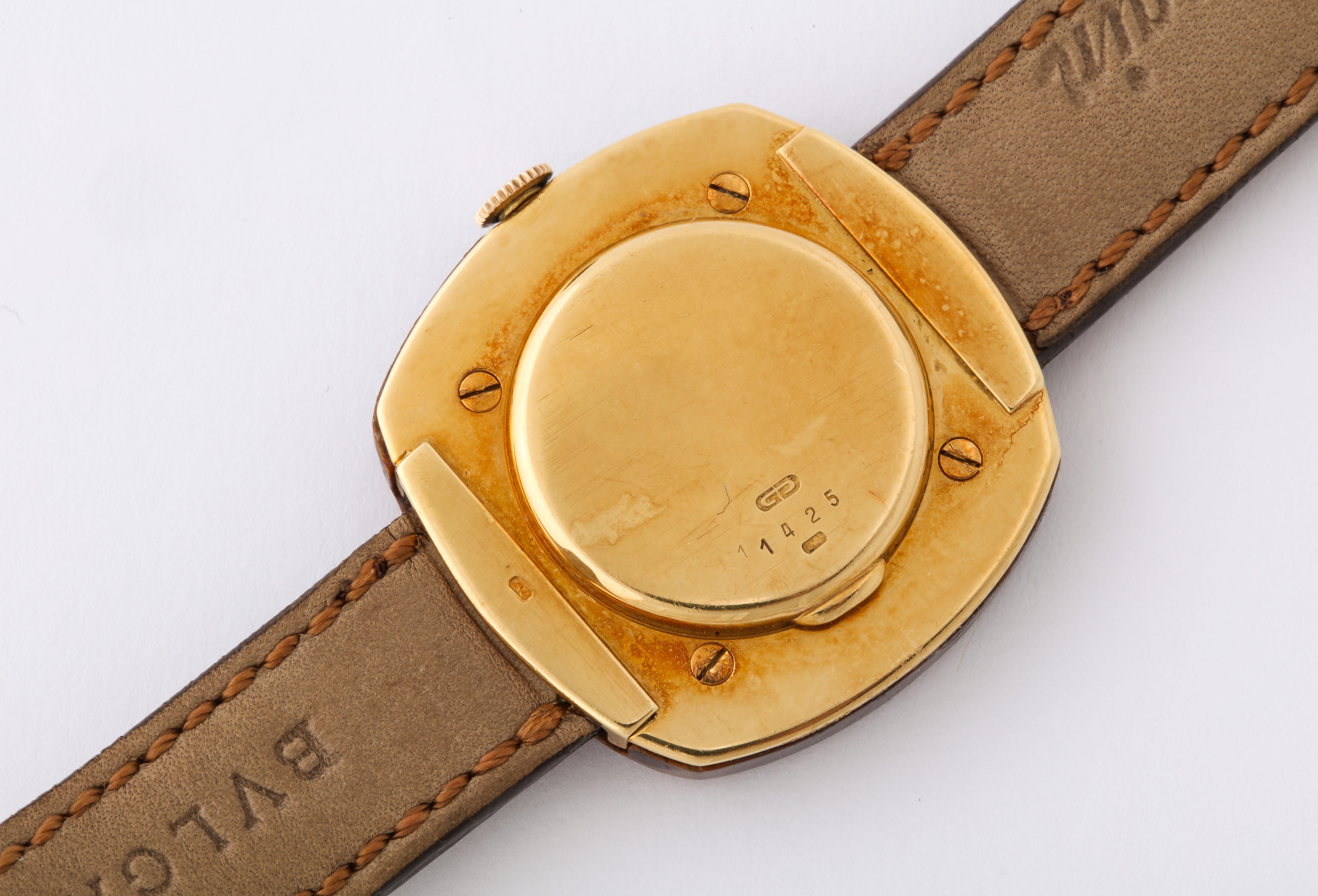 Women's or Men's Vintage Bulgari 18 Karat Gold and Wood Wristwatch, circa 1970