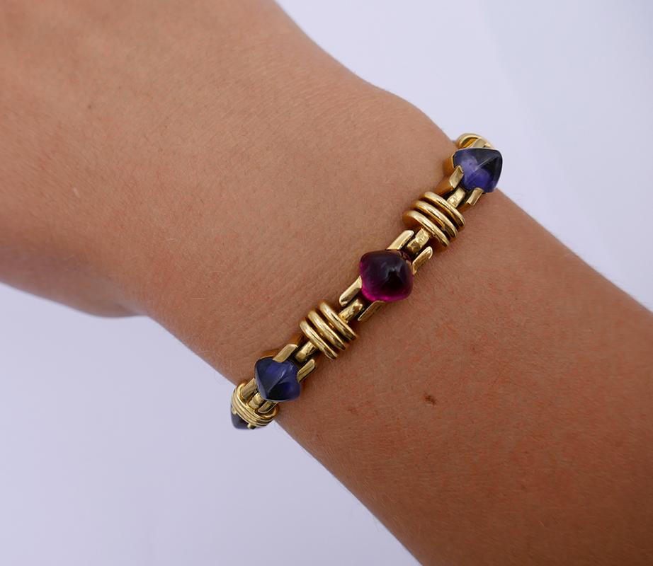 Vintage Bulgari 18 Karat Gold Armband Edelsteine Bvlgari Nachlassschmuck (Kegel-Cabochon)