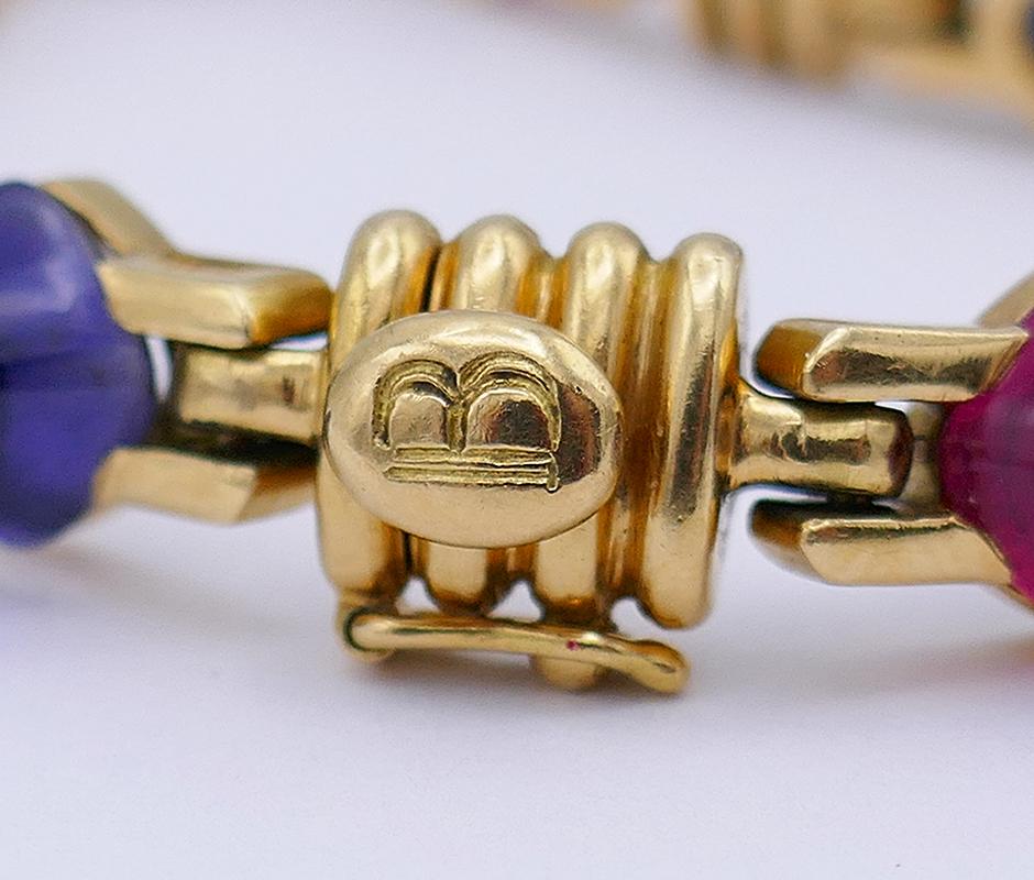 Vintage Bulgari 18k Gold Bracelet Gems Bvlgari Estate Jewelry In Good Condition In Beverly Hills, CA