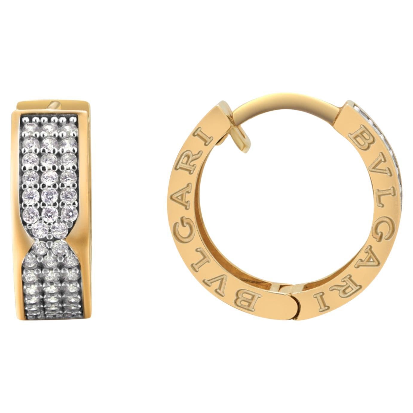 Vintage Bulgari 18K Gold Diamond 0.60 Inch Earrings