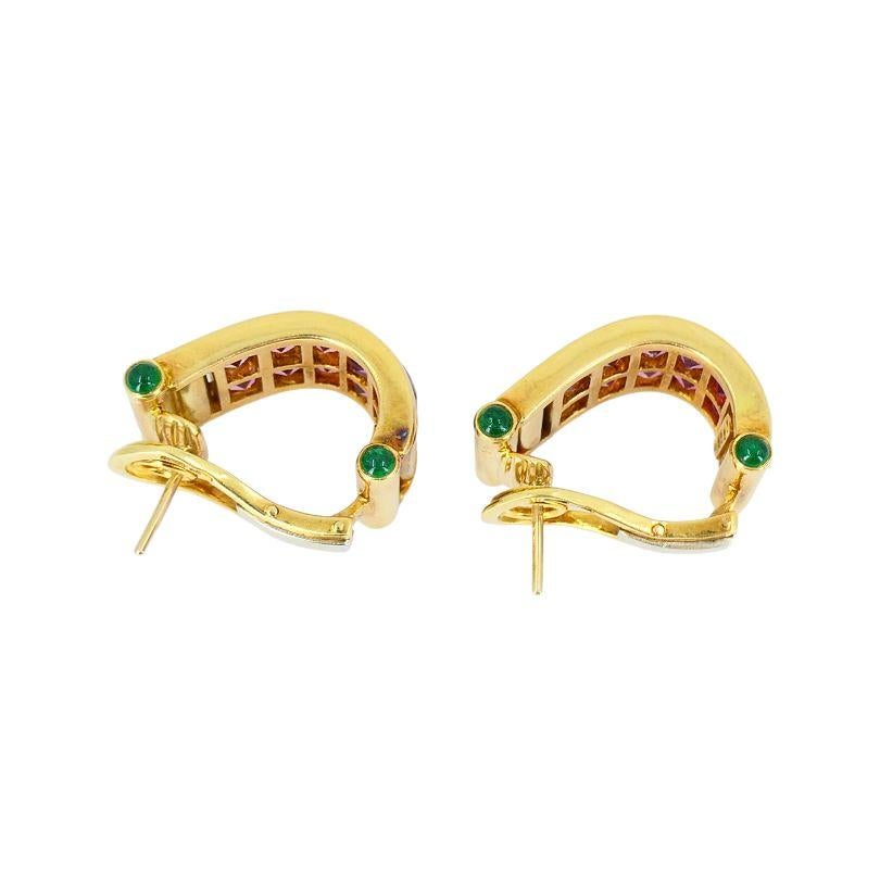 Vintage Bvlgari 18k Gold Emerald Pink Tourmaline Earrings 1