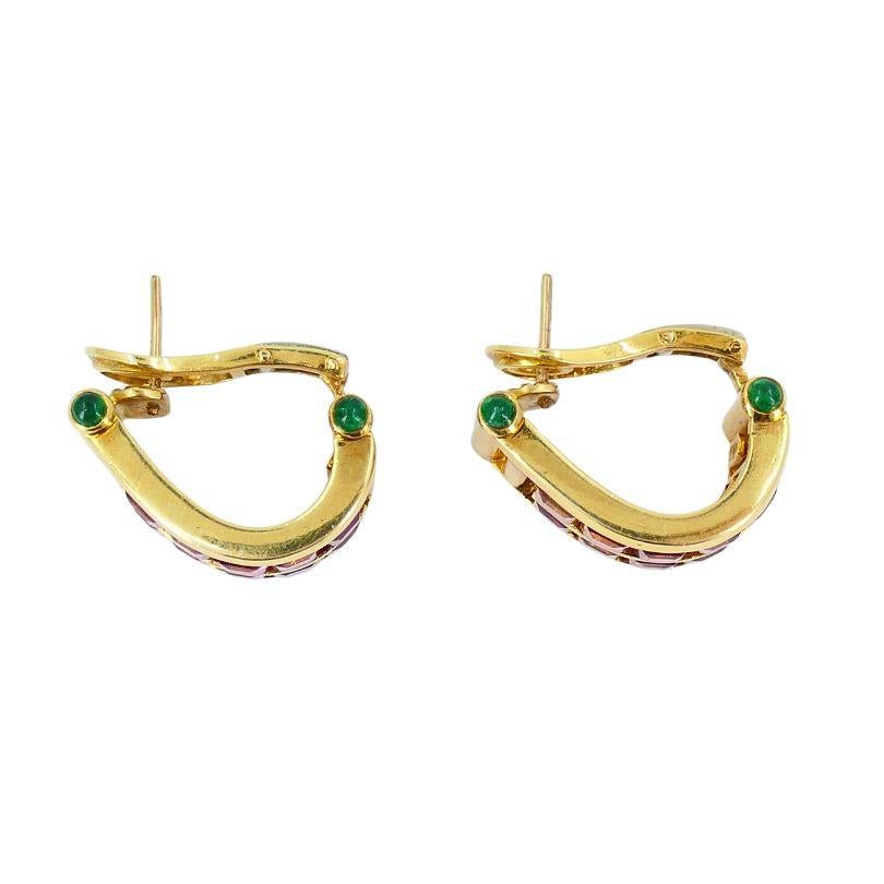Vintage Bvlgari 18k Gold Emerald Pink Tourmaline Earrings 2