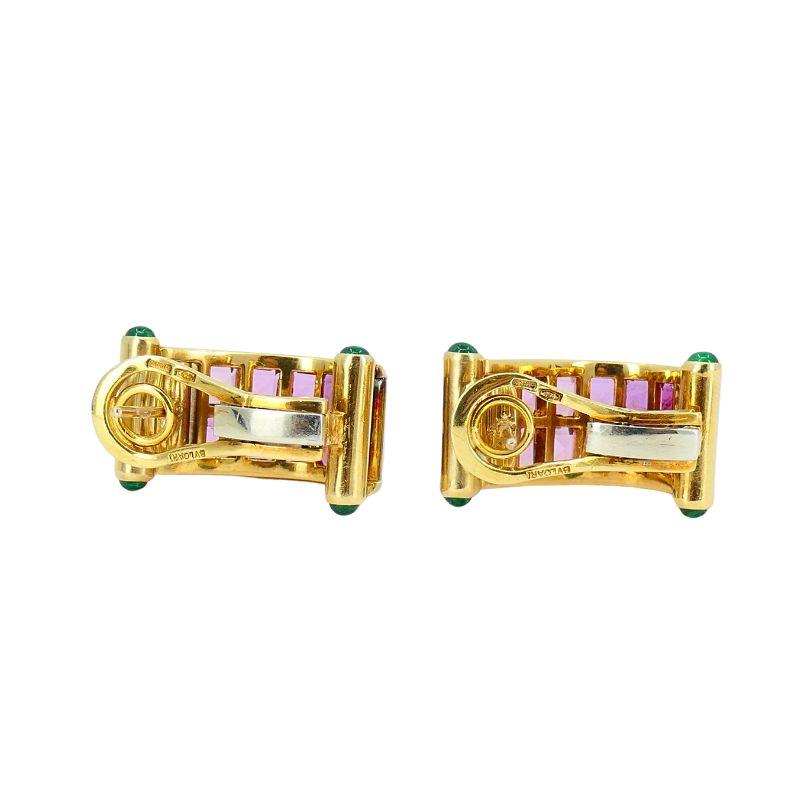 Vintage Bvlgari 18k Gold Emerald Pink Tourmaline Earrings 3