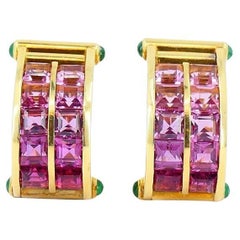 Vintage Bvlgari 18k Gold Emerald Pink Tourmaline Earrings
