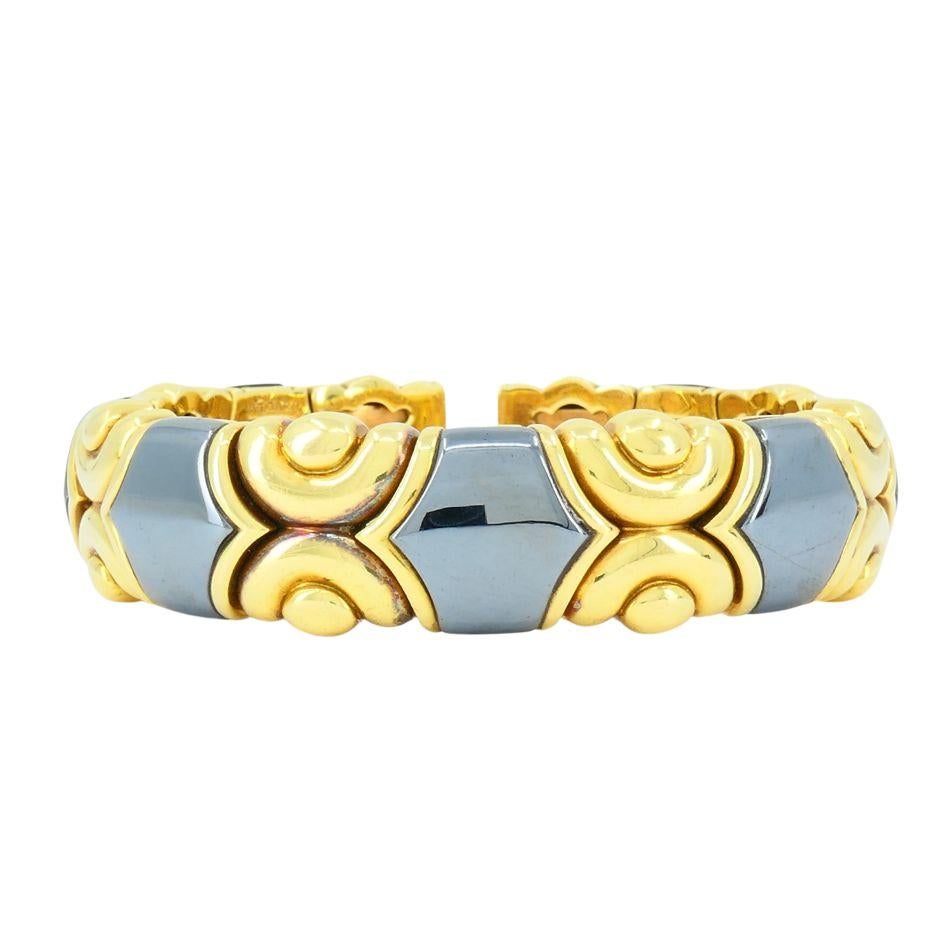 Vintage Bvlgari 18k Gold Hematite Cuff Bracelet In Good Condition For Sale In Beverly Hills, CA