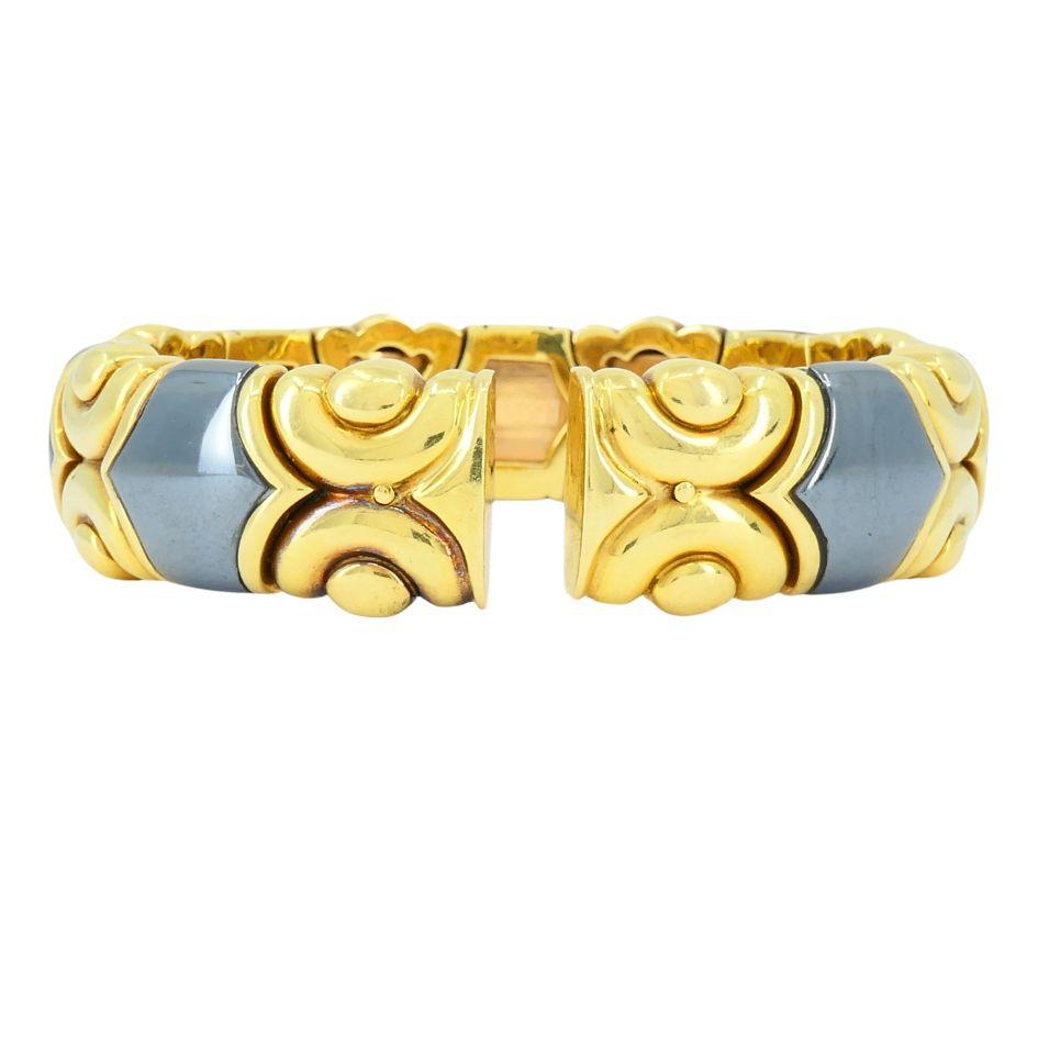 Women's Vintage Bvlgari 18k Gold Hematite Cuff Bracelet For Sale