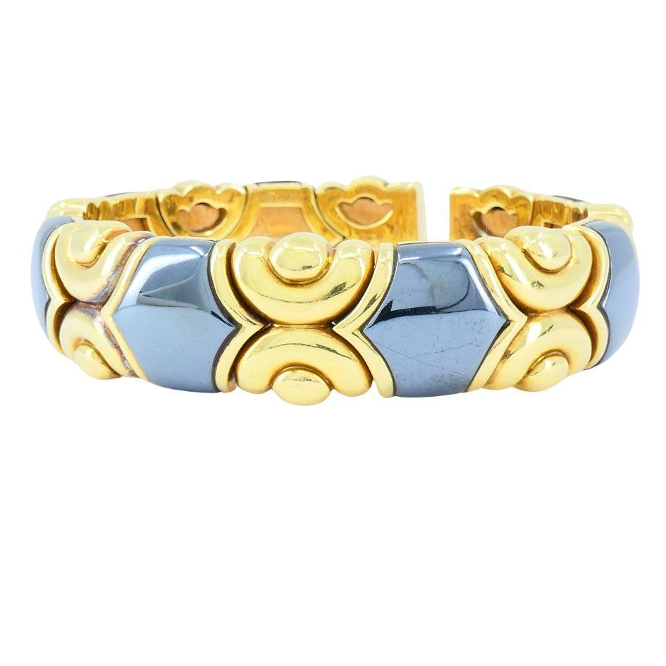Vintage Bvlgari 18k Gold Hematite Cuff Bracelet For Sale 3