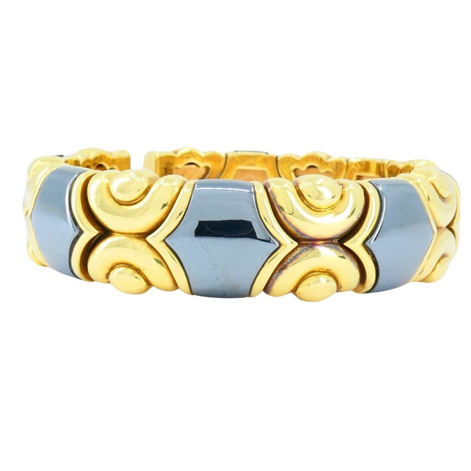 Vintage Bvlgari 18k Gold Hematite Cuff Bracelet For Sale 4
