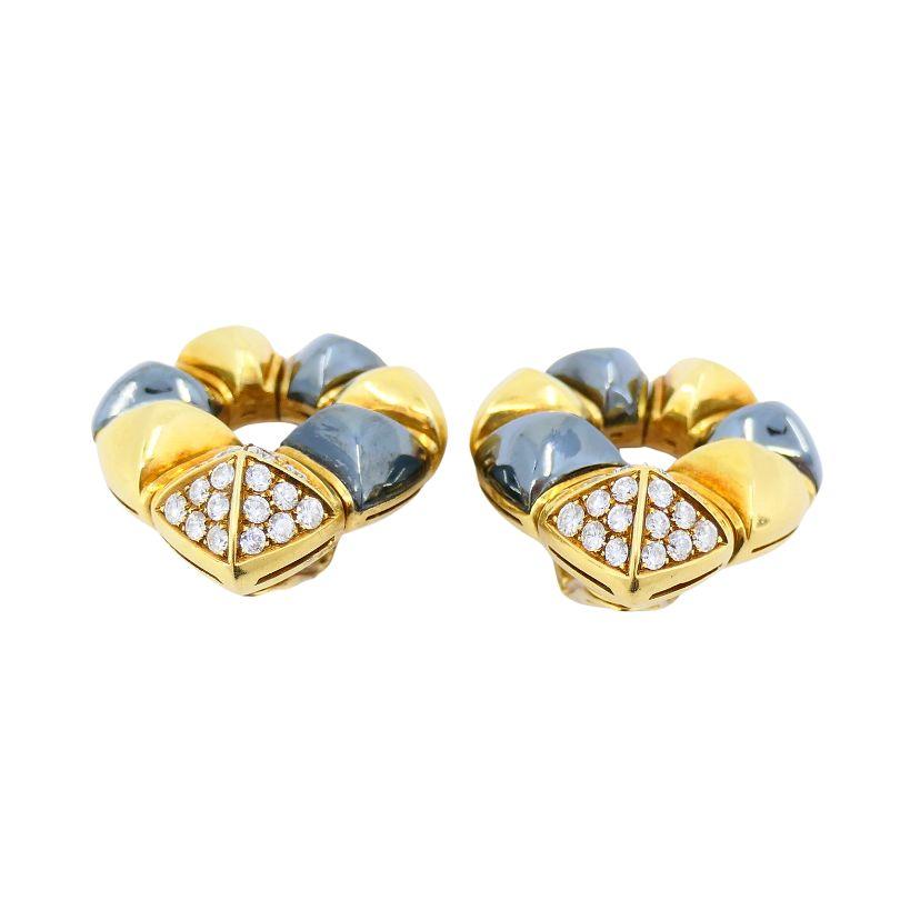 De las mujeres Pendientes de clip vintage Bvlgari de oro de 18 quilates con hematites y diamantes en venta