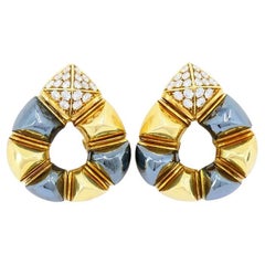 Vintage Bvlgari 18k Gold Hämatit-Diamant-Clip-Ohrringe