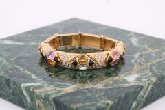 Bulgari 18K Gold Multicolor Sapphire Diamond Geometric Bracelet