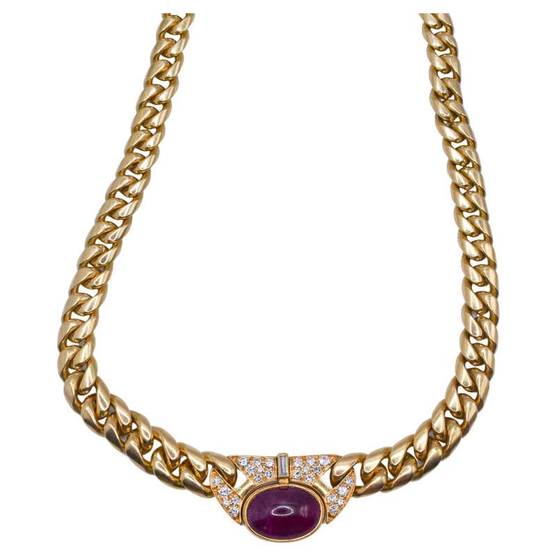 Vintage Bulgari 18k Gold Ruby and Diamond Chain Necklace For Sale at ...