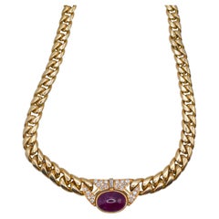 Vintage Bulgari 18k Gold Ruby and Diamond Chain Necklace