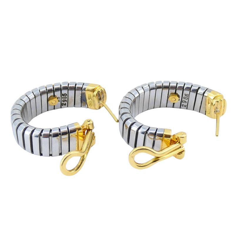 Vintage Bvlgari 18k Gold Stainless Steel Tubogas Hoop Earrings For Sale 5