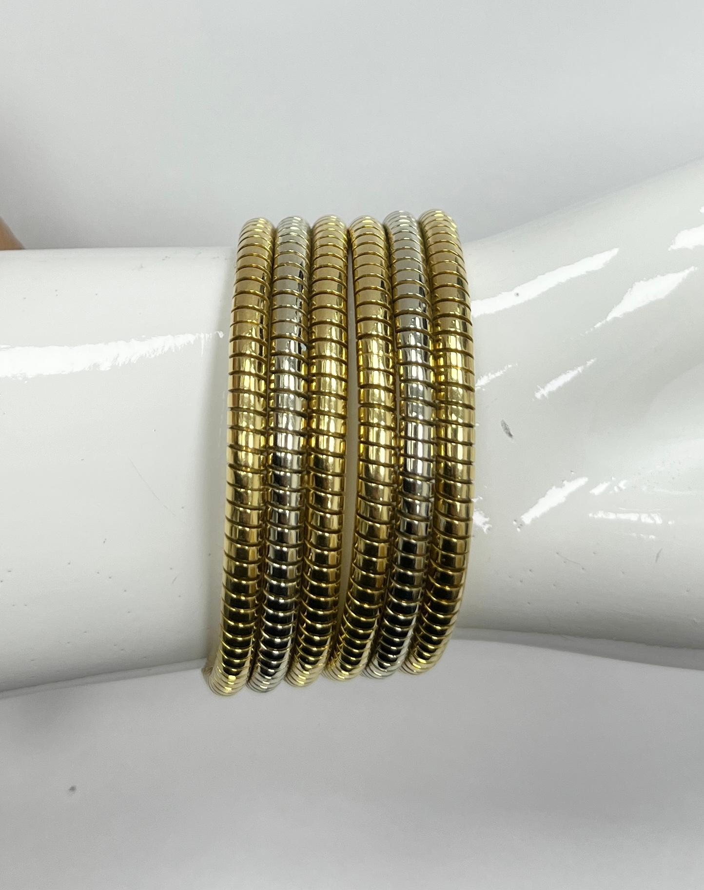 Bulgari Tubogas White Yellow Gold Wrap Bracelet Watch BB191T In Good Condition For Sale In New York, NY