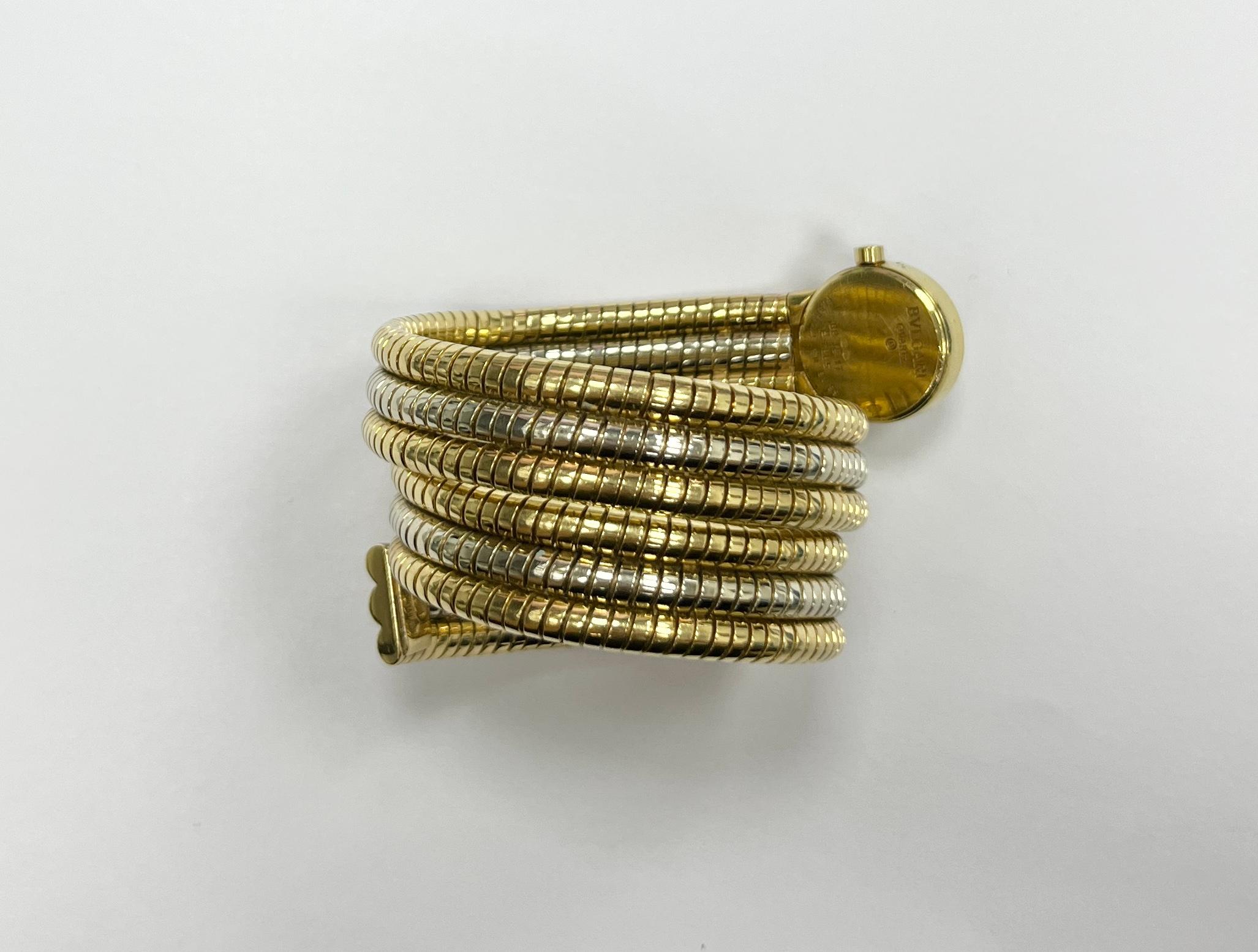 Bulgari Tubogas White Yellow Gold Wrap Bracelet Watch BB191T For Sale 1