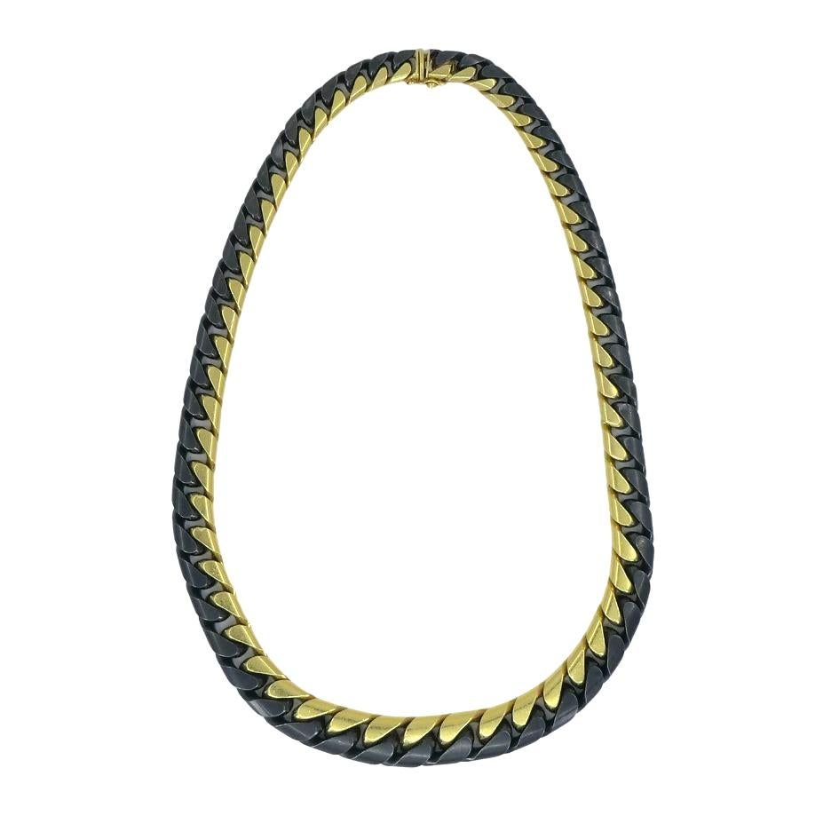 da uomo o donna Vintage Bvlgari, collana con catena a maglie strette in oro giallo e annerito 18 carati in vendita