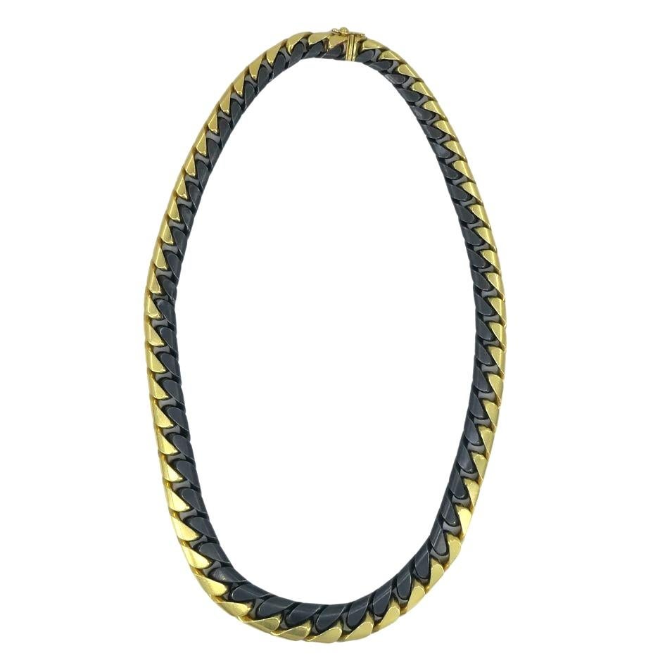 Vintage Bvlgari, collana con catena a maglie strette in oro giallo e annerito 18 carati in vendita 1