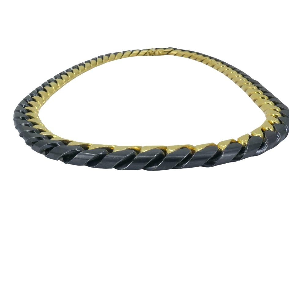 Vintage Bvlgari, collana con catena a maglie strette in oro giallo e annerito 18 carati in vendita 2