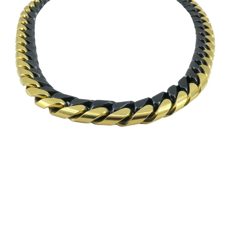 Vintage Bvlgari, collana con catena a maglie strette in oro giallo e annerito 18 carati in vendita 3