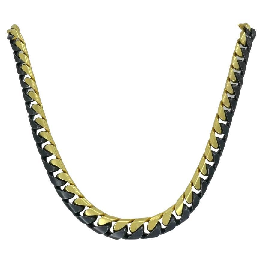Bvlgari, collier à maillons courbes vintage en or jaune et noirci 18 carats
