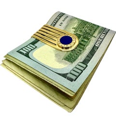 Pince à billets vintage Bulgari en or jaune 18 carats et lapis-lazuli