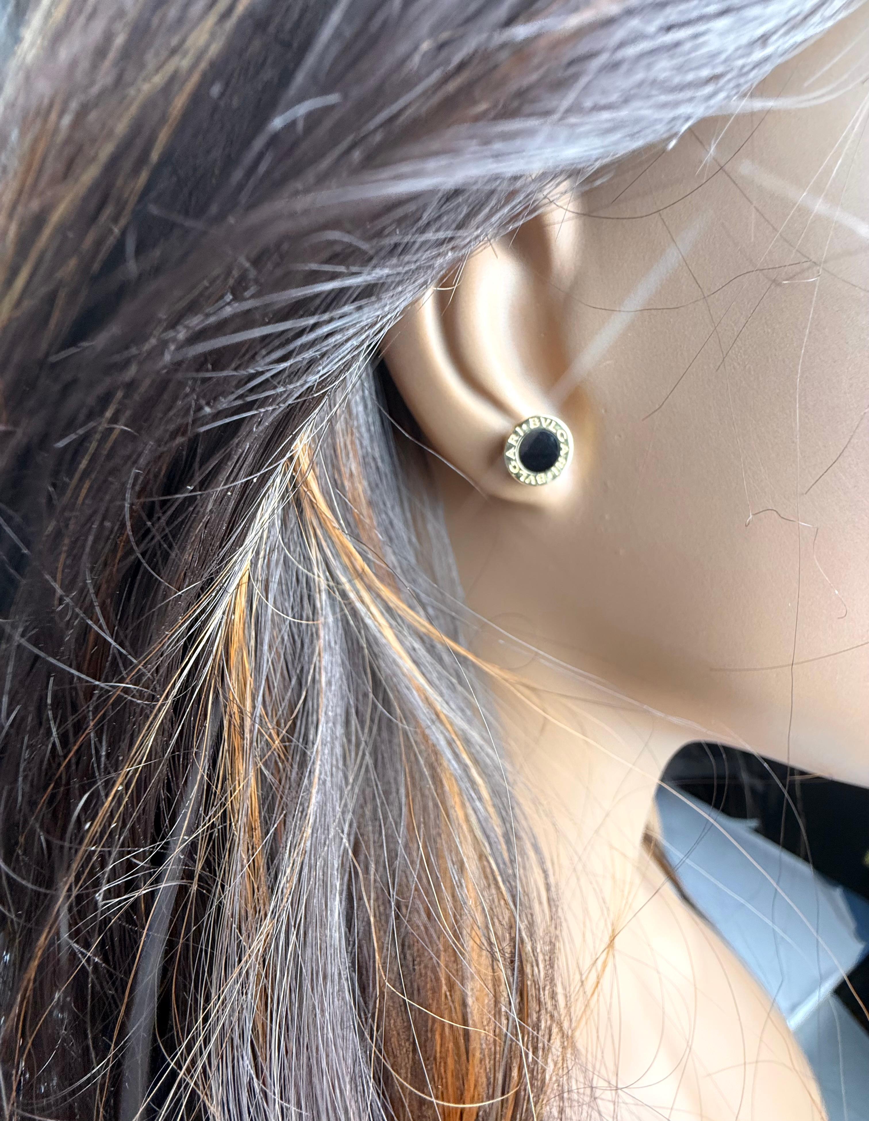 Vintage Bulgari 18K Yellow Gold Black Onyx Circle 0.45 Inch Stud Earrings For Sale 5