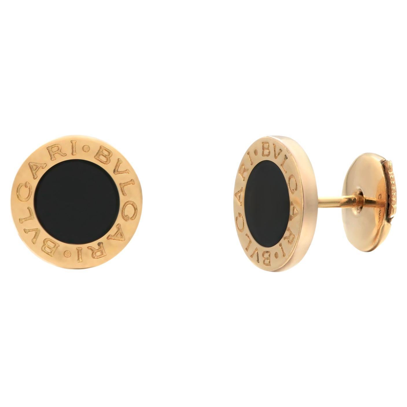 Vintage Bulgari 18K Yellow Gold Black Onyx Circle 0.45 Inch Stud Earrings For Sale 2