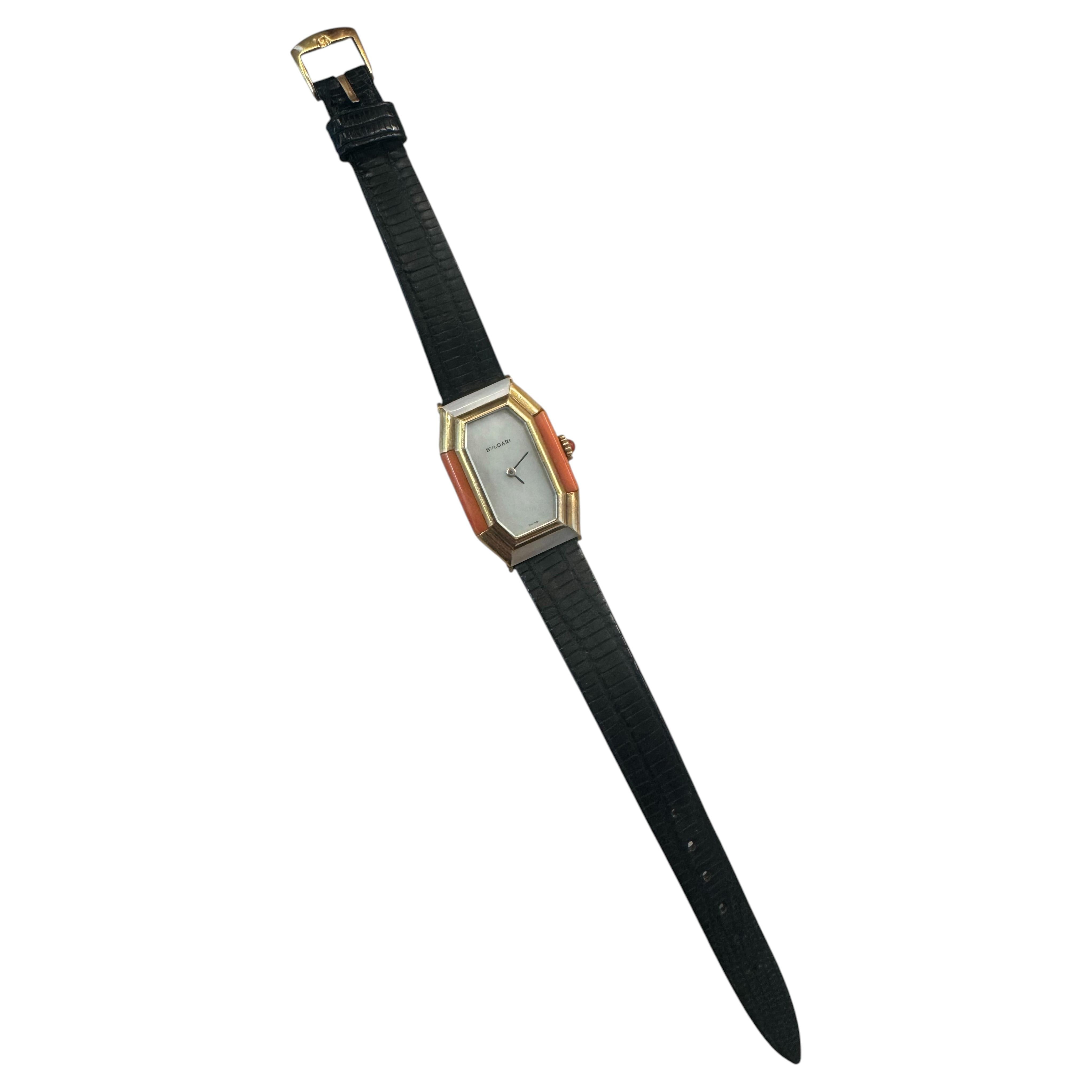 Vintage Bulgari 18k Yellow Gold Coral & Mother-of-pearl Watch
