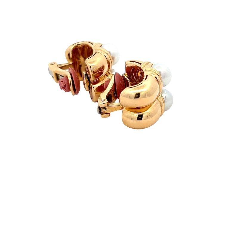 Vintage Bulgari Cultured Pearl  18K Yellow Gold Double Hoop Earrings im Zustand „Hervorragend“ im Angebot in Miami, FL