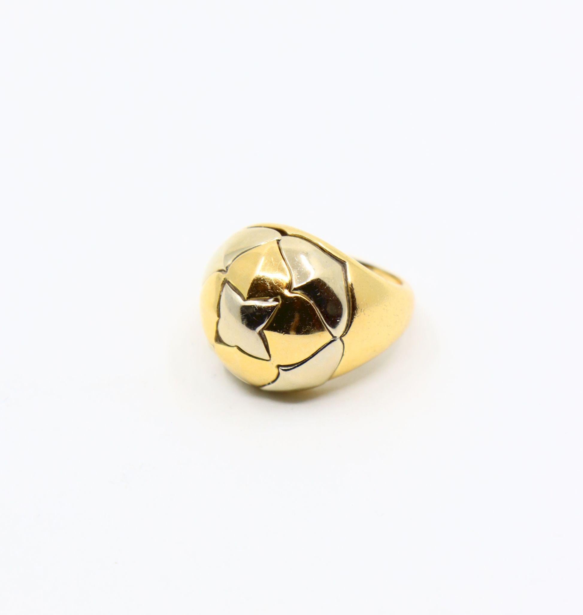 Vintage Bulgari 18K Yellow & White Gold Roma Lotus Domed Cocktail Ring For Sale 6