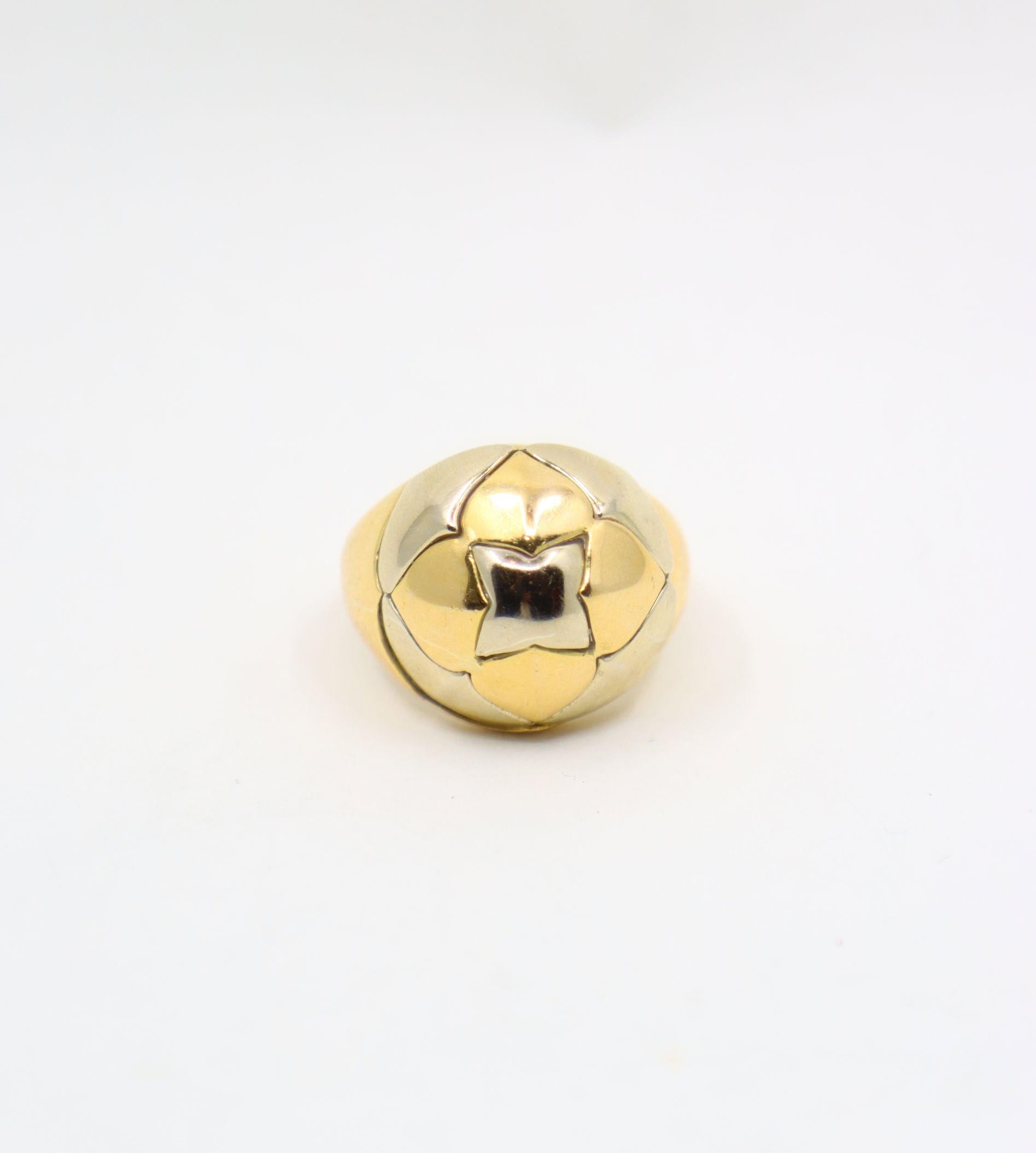 Vintage Bulgari 18K Yellow & White Gold Roma Lotus Domed Cocktail Ring For Sale 7